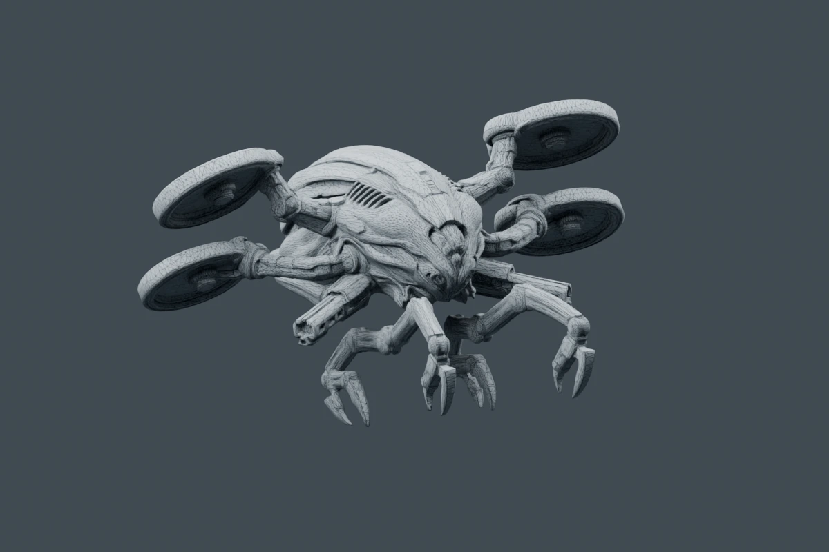 Hunter-killer drone mesh with its triangle edges visible.