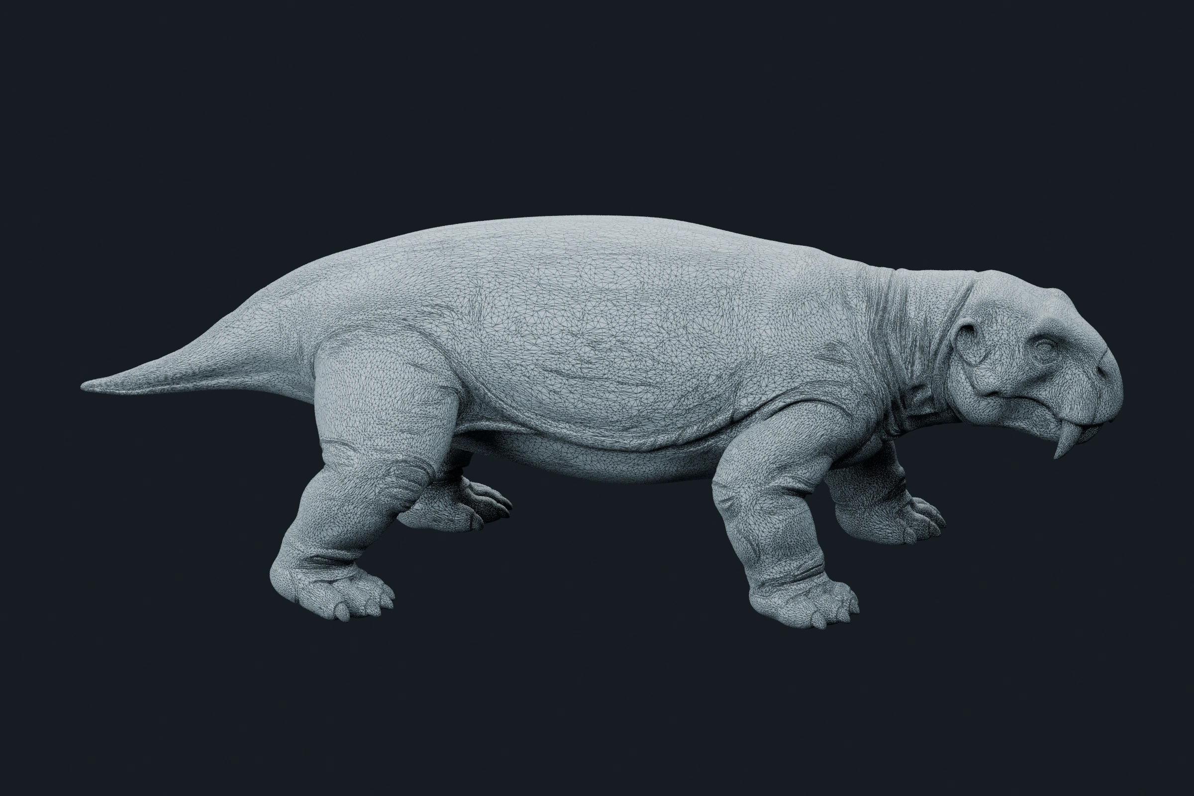 The original Lystrosaurus mesh with its triangle edges visible.
